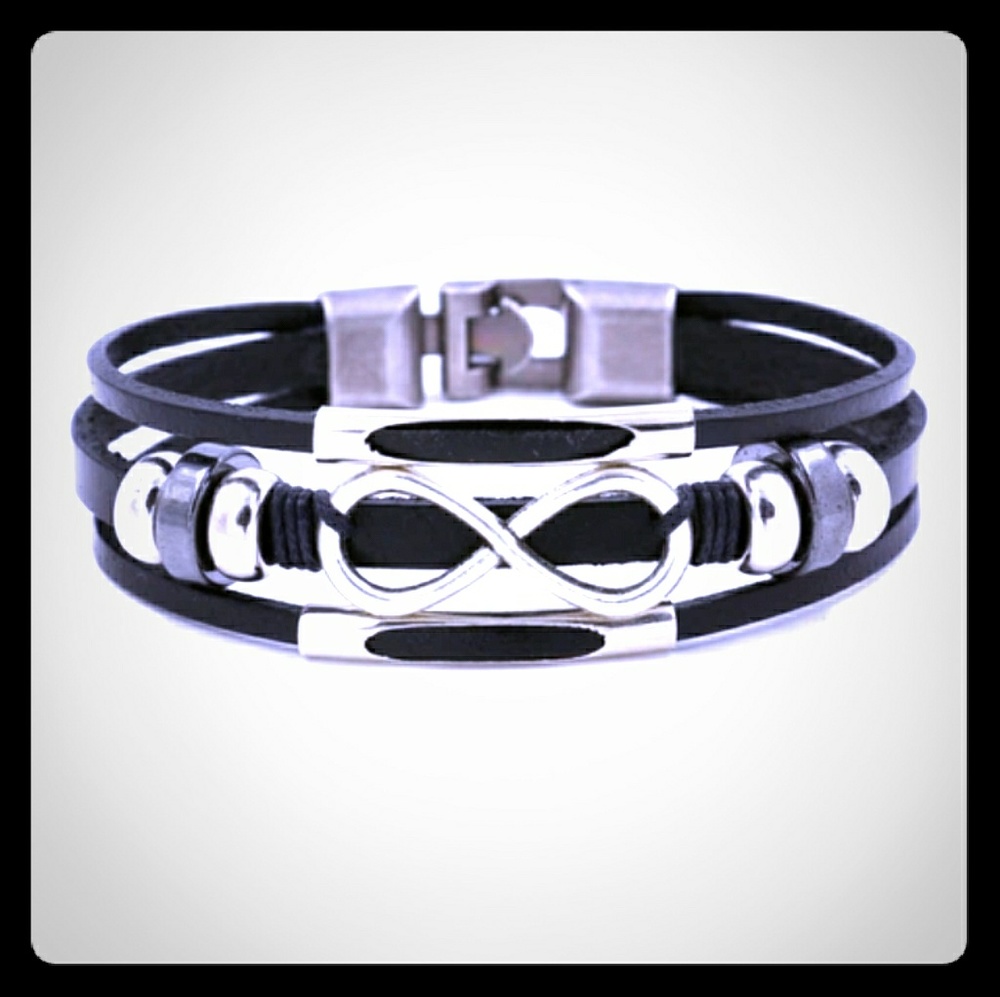 Unisex black silver wrap bracelet